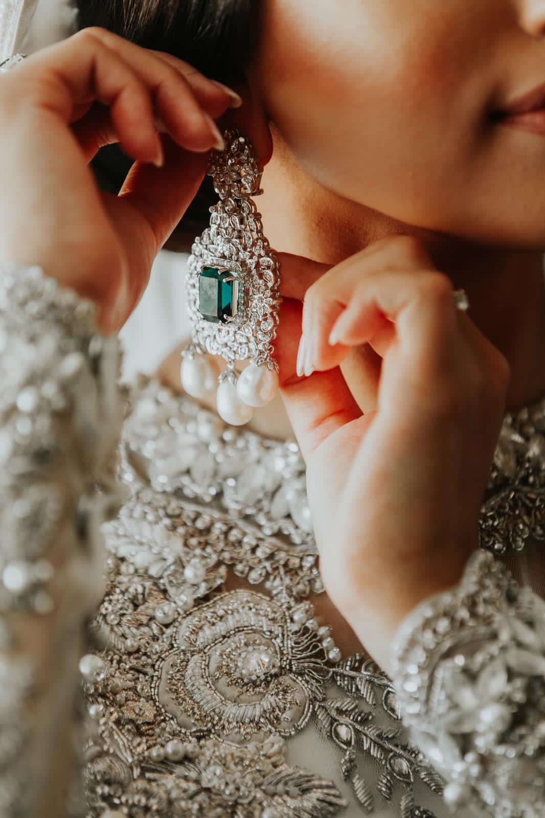 Bridal detail — couture and jewels