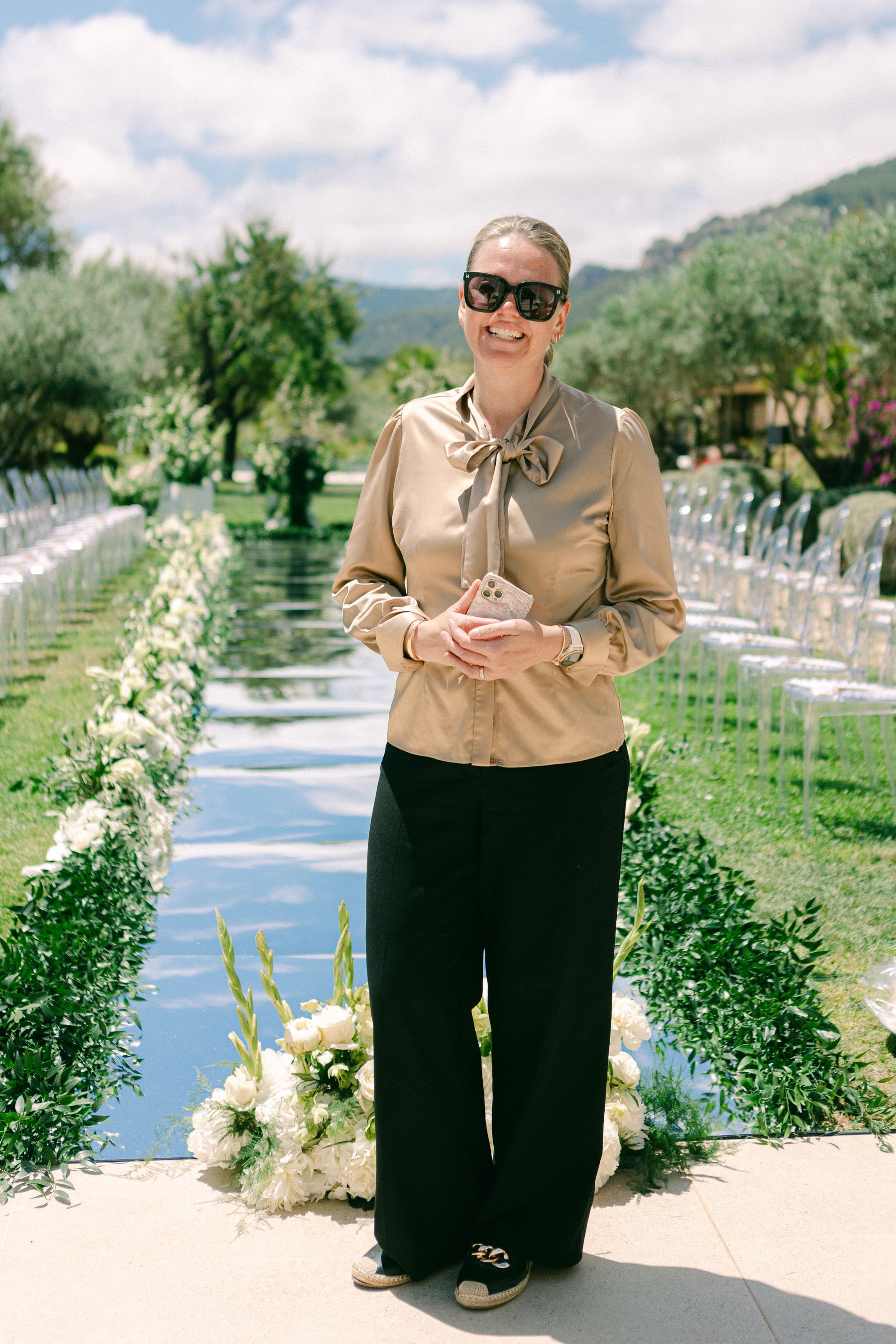 Christel Winther at ceremony setup, Mallorca destination wedding