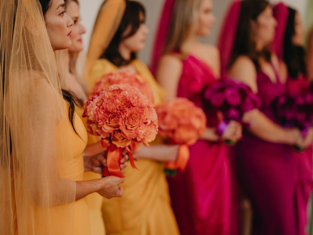 Bridesmaids in yellow and fuchsia at a Copenhagen wedding