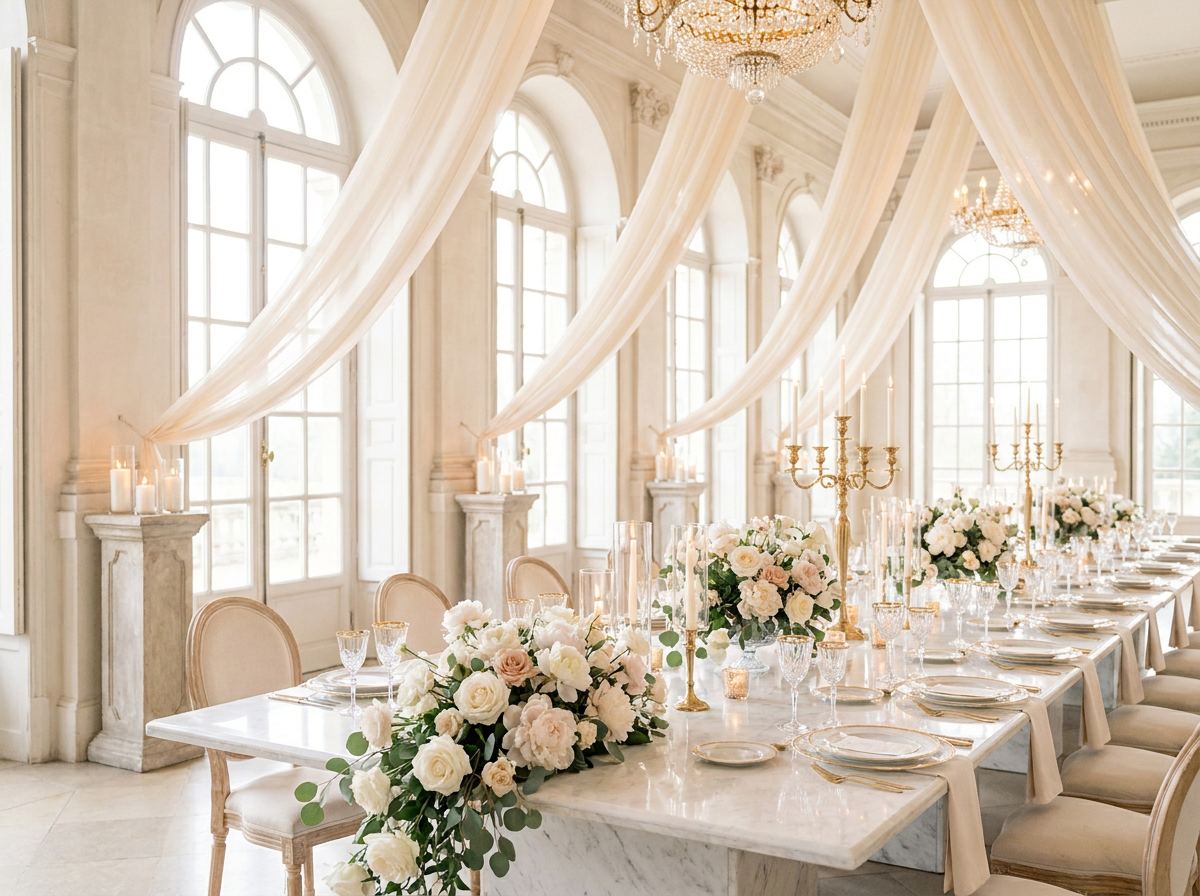Luxury wedding reception in a bright European venue