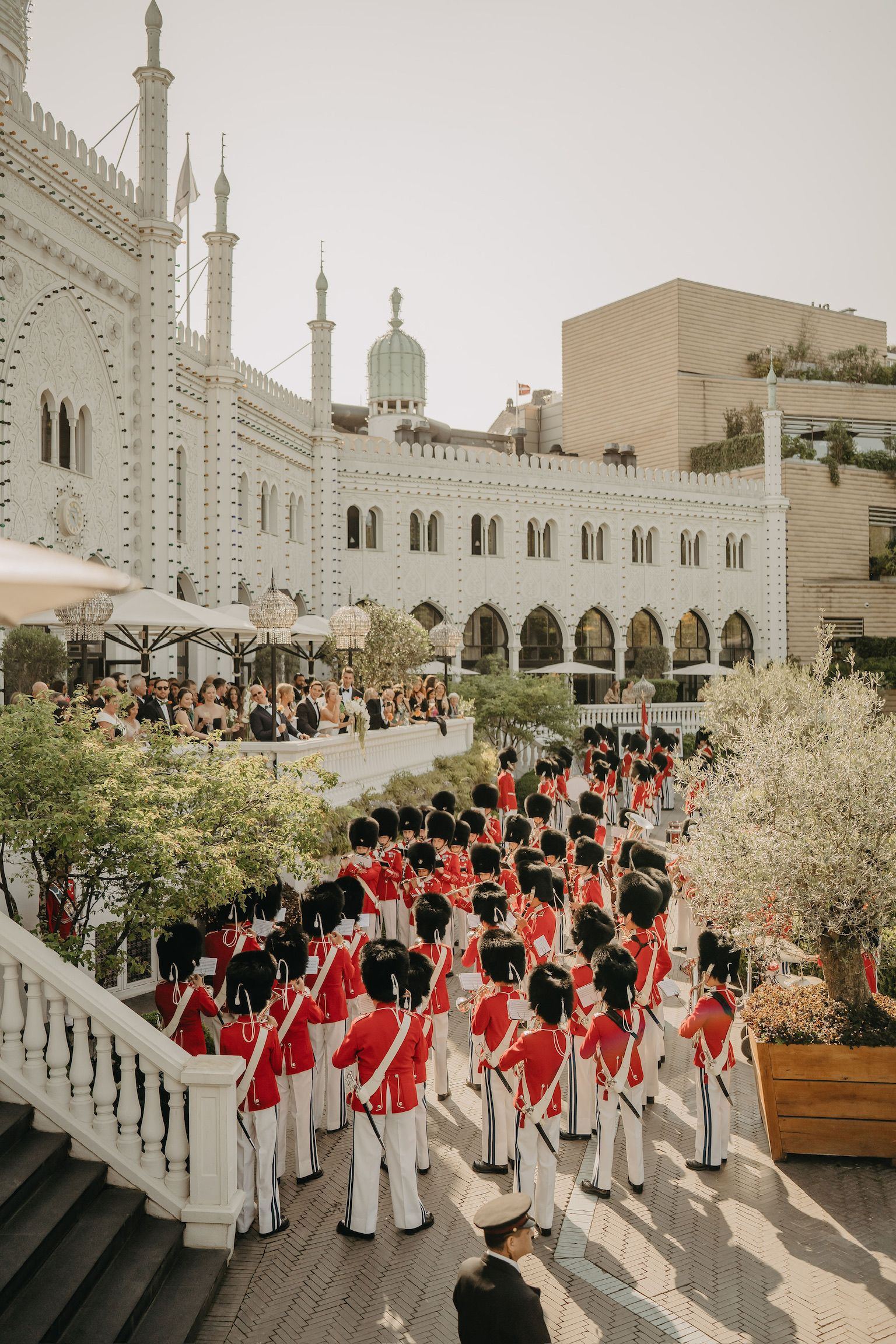 Tivoli guards marching band at a grand wedding celebration